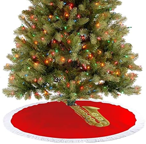 חצאית עץ חג המולד הדפסת סקסופון עם ציצית למסיבת חג מולד שמח תחת עץ חג המולד