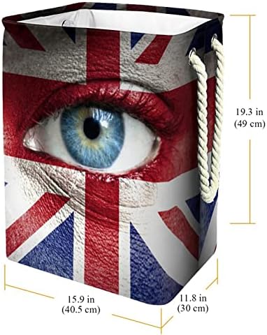 פנים אדם צבוע עם בריטניה דגל גדול כביסת עמיד למים מתקפל בגדי סל סל בגדי צעצוע ארגונית, בית תפאורה לחדר
