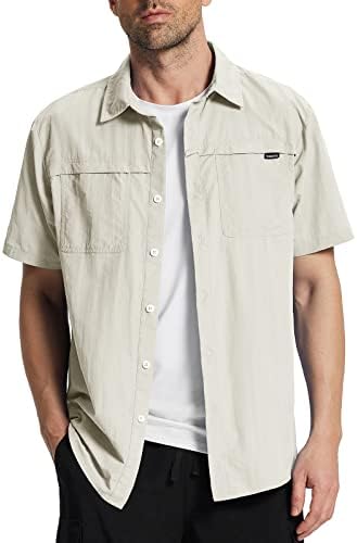 חולצות שרוול קצרות של גברים של גברים UPF 50+ הגנת שמש כפתור מזדמן לדיג טיולים בחוף יבש קל משקל יבש