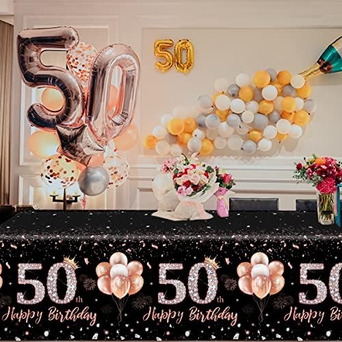 3 יחידות 50 יום הולדת מפת שולחן קישוטים לנשים-עלה זהב ורוד שולחן בד שמח 50 יום הולדת נושא ספקי צד שולחן