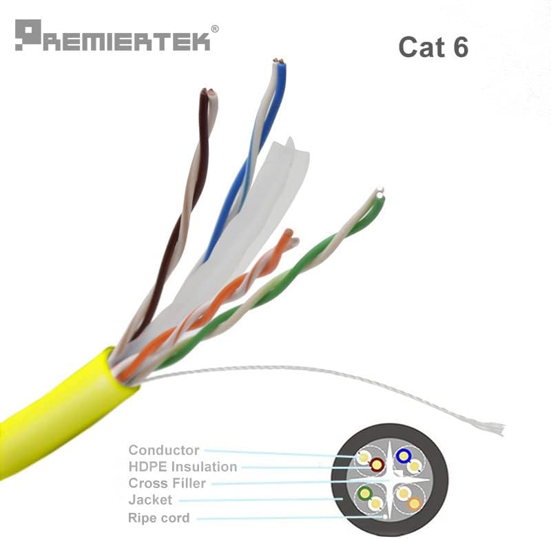 Premiertek מליאה צהוב - כבל רשת 1000 רגל 6 כבל רשת למכשיר רשת צהוב