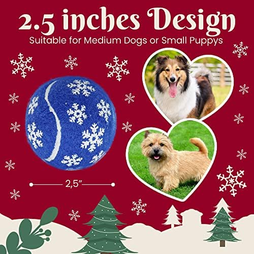 כדורי כלבי חג המולד בהאשרים, כדור טניס 2.5 '' לכלבים, חיות מחמד מביאות צעצוע