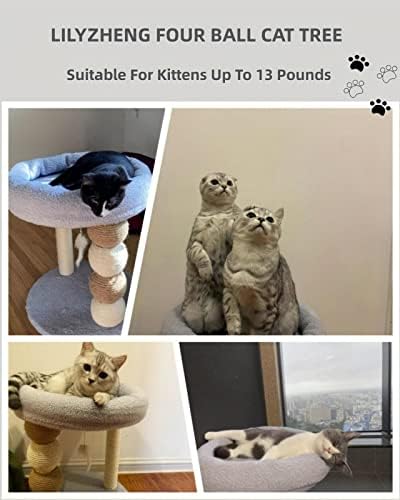 ליליז 'נג עץ חתול קטן ומגדל לחתולים מקורה עם מיטות עמוד גירוד חמודות מכוסות סיסל ועכבר קטיפה למנוחת