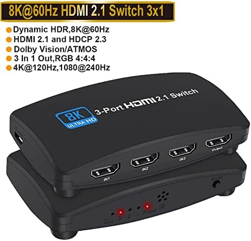 Teckeen 3 ב 1 Out 8K מתג HDMI 3-יציאה 3-יציאה בורר HDMI 2.1 מתג מפצל עבור קונסולת Gamepad PC HDTV עבור