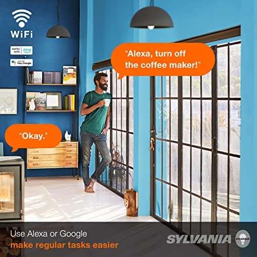 תקע חכם של Sylvania WiFi, שליטה קולית, תואמת לאלכסה וגוגל הום, טיימר, הפעלה/כיבוי, לבן - 4 חבילה