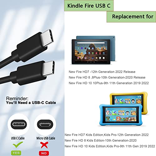 USB C 3A חוט מטען מהיר 6.5ft תואם אורך חדש ל- Fire HD10-11 דור 2021 שחרור, Fire HD 10 Plus טבלט, Fire