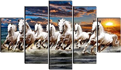 ציורים SAF סט של 5 שבעה סוס ריצה vastu אמנות מודרנית ביתי ציור קיר דקורטיבי 30 אינץ 'x 18 אינץ' PNLS32234