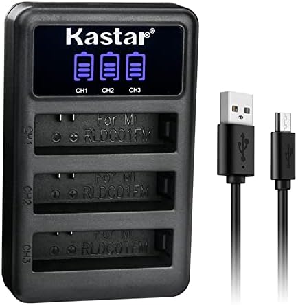 מטען סוללות USB של Kastar LCD תואם לסוללה Xiaomi RLDC01FM, Xiaomi Mijia 4K מצלמת פעולה ספורטיבית