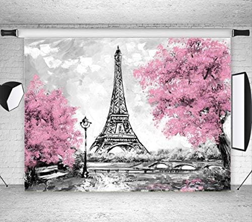 פאנגהוי 9 * 6 רגל פריז אייפל מגדל תפאורות צילום ורוד פרחי עצי תמונה מאהב חתונה סטודיו אבזרי רקע באנר