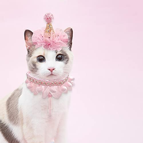 חמוד תחרה בנדנה סינר צעיף כתר כובע נסיכת תלבושות לחתולים כלבים קטנים, ורוד תלבושת למסיבת יום הולדת