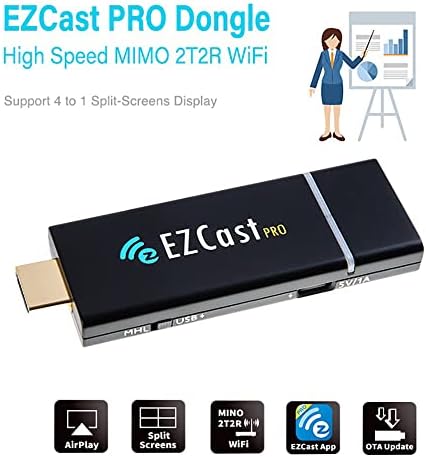 Ezcast Pro Dongle מצגת אלחוטית מצגת חכמה טלוויזיה חכמה מהירות גבוהה MIMO 2T2R WiFi HDMI, תומך 4 עד 1