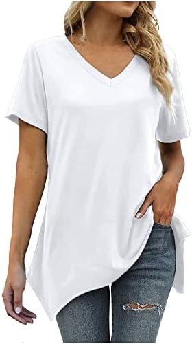 חולצת טריקו שרוול קצר נשים קיץ סתיו 2023 כותנה V צוואר טרקלין רופף בכושר רגוע בכושר חולצה עליונה רגילה