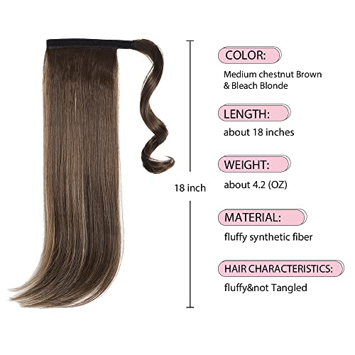 קוקו שיער הרחבות, שחור קוקו הארכת 18 ארוך גלי לעטוף סביב פוני זנב חום עמיד סינטטי פאה עבור נשים בינוני