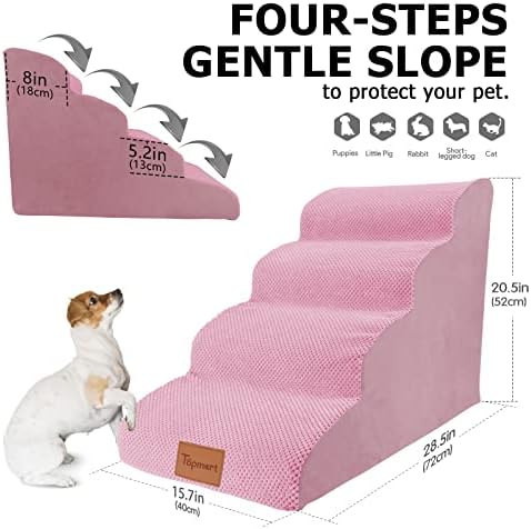 Topmart צפיפות גבוהה קצף כלב מדרגות 4 שכבות, מדרגות חיית מחמד עמוקות במיוחד, מדרגות לחיות מחמד ללא החלקה,