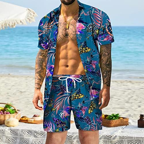 אביב קיץ מודפס גברים מזדמנים מכופתרים קצרים מכוסה שרוול מזדמן מכנסי חוף חולצת חוף חליפות גברים חליפת