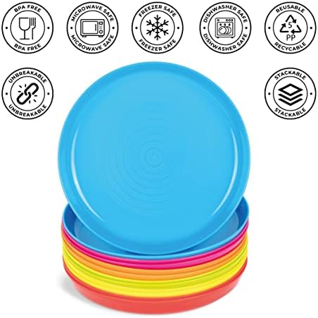 צלחות לילדים פלסקידי סט של 12 צלחות פלסטיק פעוטות - BPA מיקרוגל חינם ומדיח כלים בטוחים לוחות פלסטיק