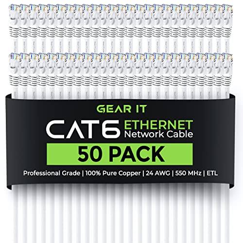 GEARIT 50 חבילה, חתול 6 כבל אתרנט CAT6 טלאי נטול נטול 1 רגל - רשת RJ45 נטולת מחשב רשת LAN