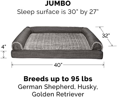 מיטת כלב אורטופדית יוקרתית פרווה מלאכותית וביצועים בסגנון ספת פשתן עם כיסוי רחיץ נשלף-פחם, ג ' מבו