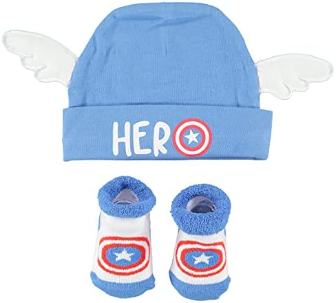 קפטן אמריקה כובע תינוקות ותפאורה - סט מתנה לתינוק עם כובע תינוקות וגרבי תינוקות