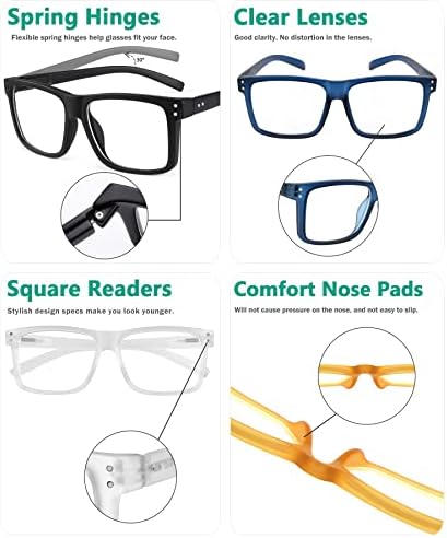 כוורן 5-חבילה גדול קריאת משקפיים כיכר גדול מסגרת קוראי עבור גברים ונשים