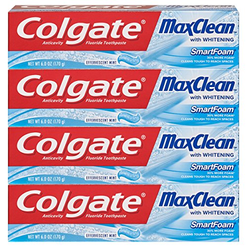 Colgate Max משחת שיניים מקציפה להלבנה עם פלואוריד, נענע מתבגרת, 6 אונקיה, 4 חבילה