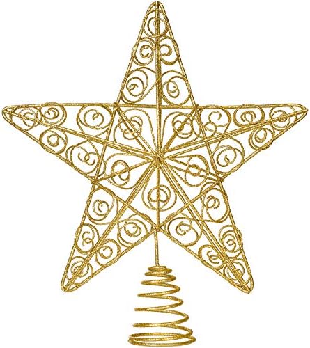 Dearhouse 12.2 אינץ 'סילבר עץ כוכב חג המולד טופר קישוטי חג מולד, זהב עץ חג המולד נוצץ טופר טופר כוכב