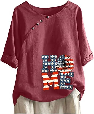 חולצות 4 ביולי לנשים לחולצות יום עצמאות פשתן כותנה חולצות ארהב דגל חמניות חולצת טריקו פטריוטית קיץ