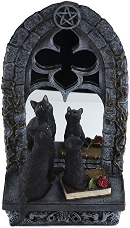 עיצוב ורונזי שני חתולים שחורים מול צלמית מראה חלון 13 פולסטון גבוה חדש בתיבה!
