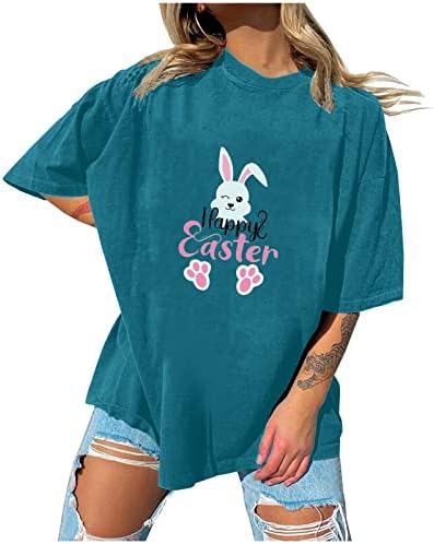 חולצות פסחא שמחות לנשים ארנב חמוד מכתב טריקו מודפס