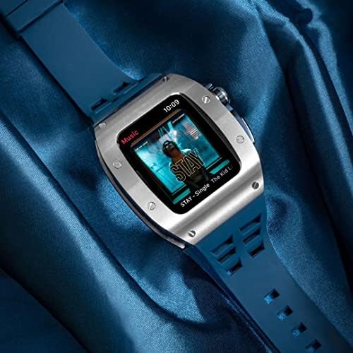 ערכת שינוי XNWKF עבור Apple Watch 8 7 מארז נירוסטה לסדרת IWatch 8 7 6 5 4 44 ממ 45 ממ רצועת גומי מתכת