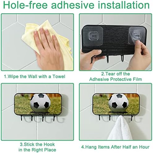 כדורגל כדורגל כדורגל הדפס מעיל קיר קיר, מתלה מעיל כניסה עם 4 חיבור לעיל מעיל גלימות ארנק חדר אמבטיה