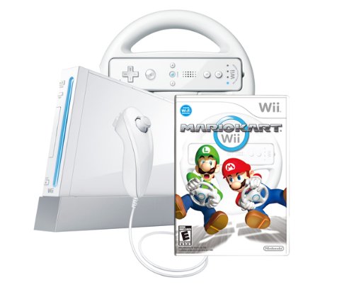 קונסולת Wii עם צרור Wii של מריו קארט - לבן
