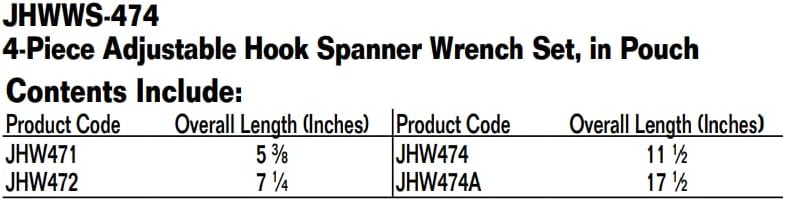 WILLIAMS WS-474 4 חלקים מתכווננים מפתח ברגים מפתח ברגים בגובה, 2 עד 4-3/4 אינץ '