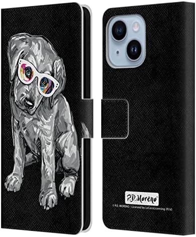 מורנו יורקשייר טרייר שחור ולבן כלבים עור ספר ארנק מקרה כיסוי תואם עם אפל אייפון 14 בתוספת