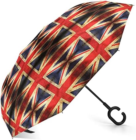דגל בריטי מטריה הפוכה מטריה מתקפלת הפוכה אטומה לרוח עם ידית בצורת ג ' לגברים נשים