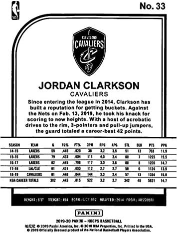2019-20 Panini Hoops Winter 33 Jordan Clarkson Cleveland Cavaliers NBA כרטיס מסחר בכדורסל