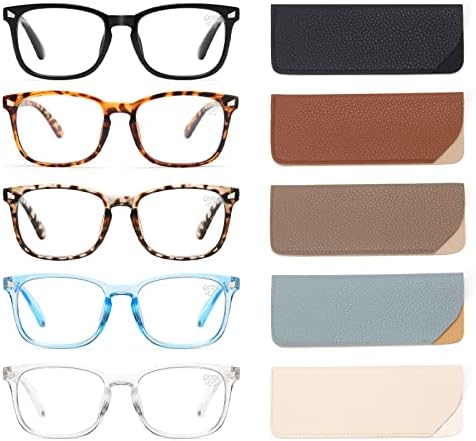 5 חבילה קריאת משקפיים כחול אור חסימת, מסנן קרן / בוהק מחשב קוראי אופנה חנון משקפיים נשים / גברים
