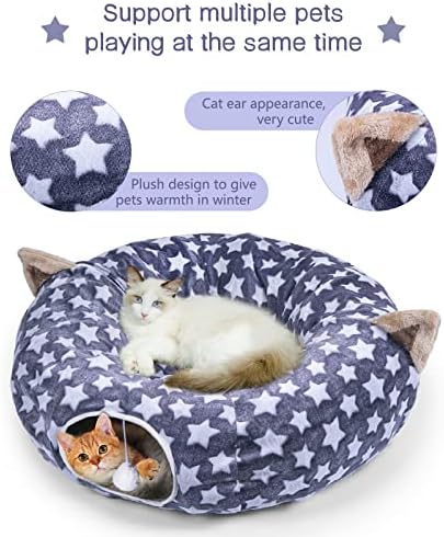 מיטת צינור מנהרת חתול של גוגומג עם כרית מחצלת מרכזית כרית עגולה צעצועי כדור קטיפה צעצועים גדולים, מתקפלים