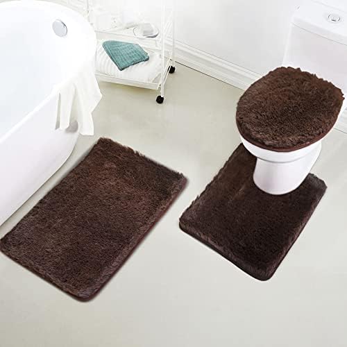 שטיחי אמבטיה חומים קובעים 3 חלקים עם כיסוי שירותים ושטיחים בשירותים U הגדלת מחצלת אמבטיה מעבה עם שטיח