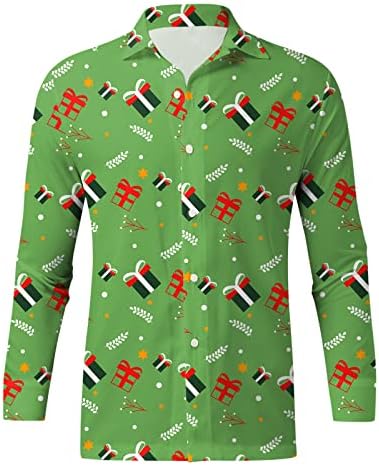 חולצות חג המולד של XXBR לגברים, כפתור למטה חג המולד סנטה קלאוס תלבושות מסיבת צווארון דש