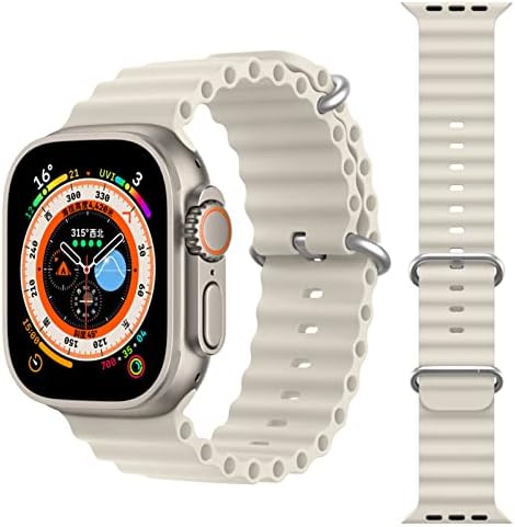 רצועת אוקיינוס ​​תואמת ל- Apple Watch 49 ממ 45 ממ 44 ממ 42 ממ 41 ממ 40 ממ 38 ממ, רצועת סיליקון מתכווננת