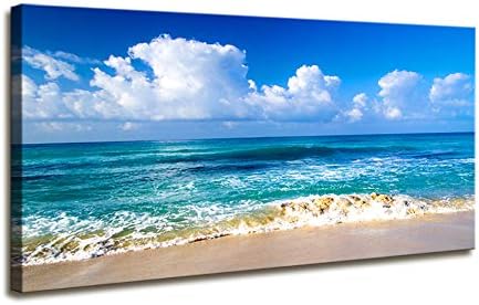 נושא חוף כחול מודרני נמתח ומוסגר SEASCAPE 1 לוחות Giclee בד מדפיס יצירות אמנות תמונות נוף ציורים על