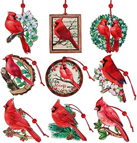 9 חלקים קישוטי חג המולד אדום קרדינל אדום ציפורי קרדינלים מעץ לקישוט עץ חג המולד מתנות זיכרון מתנות