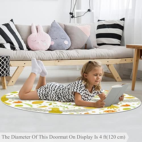 Llnsupply ילדים שטיח 5 רגל שטיחים באזור עגול גדול לבנות בנים תינוקות - פרחי יונה, תפאורה ביתית מתקפלת