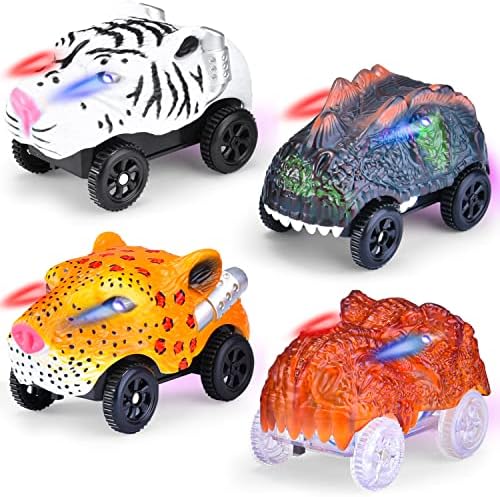 Tyhbelle Magic Rasks Caring Car רק החלפה, מדליקים מכוניות מירוץ עם 3 נורות LED מהבהבות, אביזרי מסלול