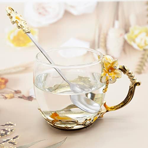 כוס תה זכוכית ספלי קפה אמייל שושן שושן כוסות שתייה עם כפית מתנות ייחודיות לחתונה יום הולדת מתנות ליום