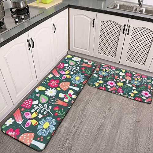 מחצלות מטבח לעיצוב פטריות סט של 2 שטיח שטיח שטיח פרחים חמודים פטריות שטיח שטיחים אנטי עייפות שטיחים