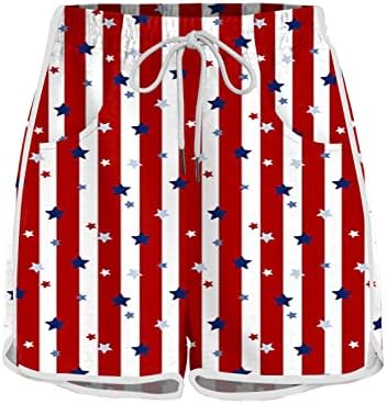 מכנסיים קצרים של 4 ביולי לנשים מזדמנים של דגל אמריקה מזדמנים מכנסיים קצרים רופפים בכושר מותניים גבוהות