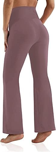 מכנסי יוגה של Bootleg's Bootleg לנשים עם כיסים עם קרוסאובר גבוה מותניים מותניים רחבים אימון רגל מכנסיים