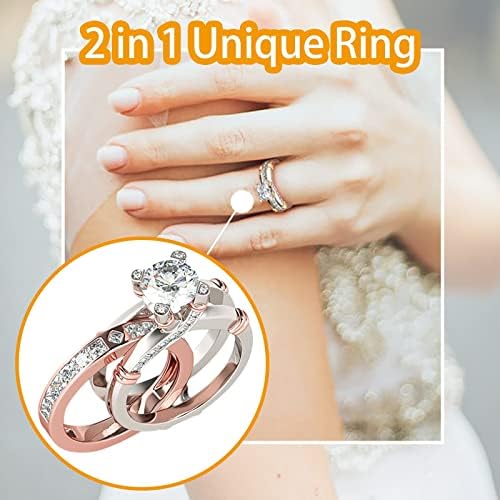 נשים מבטיחות טבעות אופנה 2 ב 1 טבעת אירוסין שילוב יצירתי לנשים טבעות חרדה של טבעת נישואין זירקון